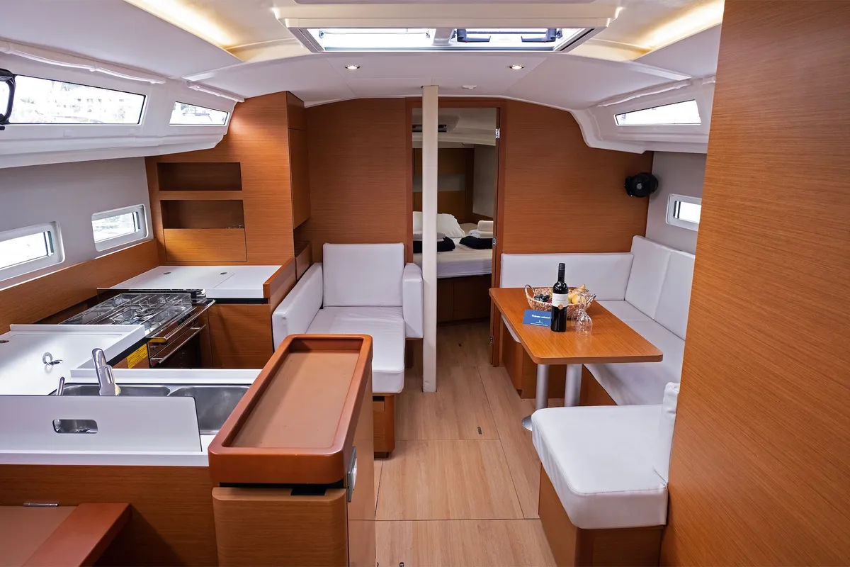 Salon of Sky Kiss, a Jeanneau Sun Odyssey 410 sailboat at Split, Croatia