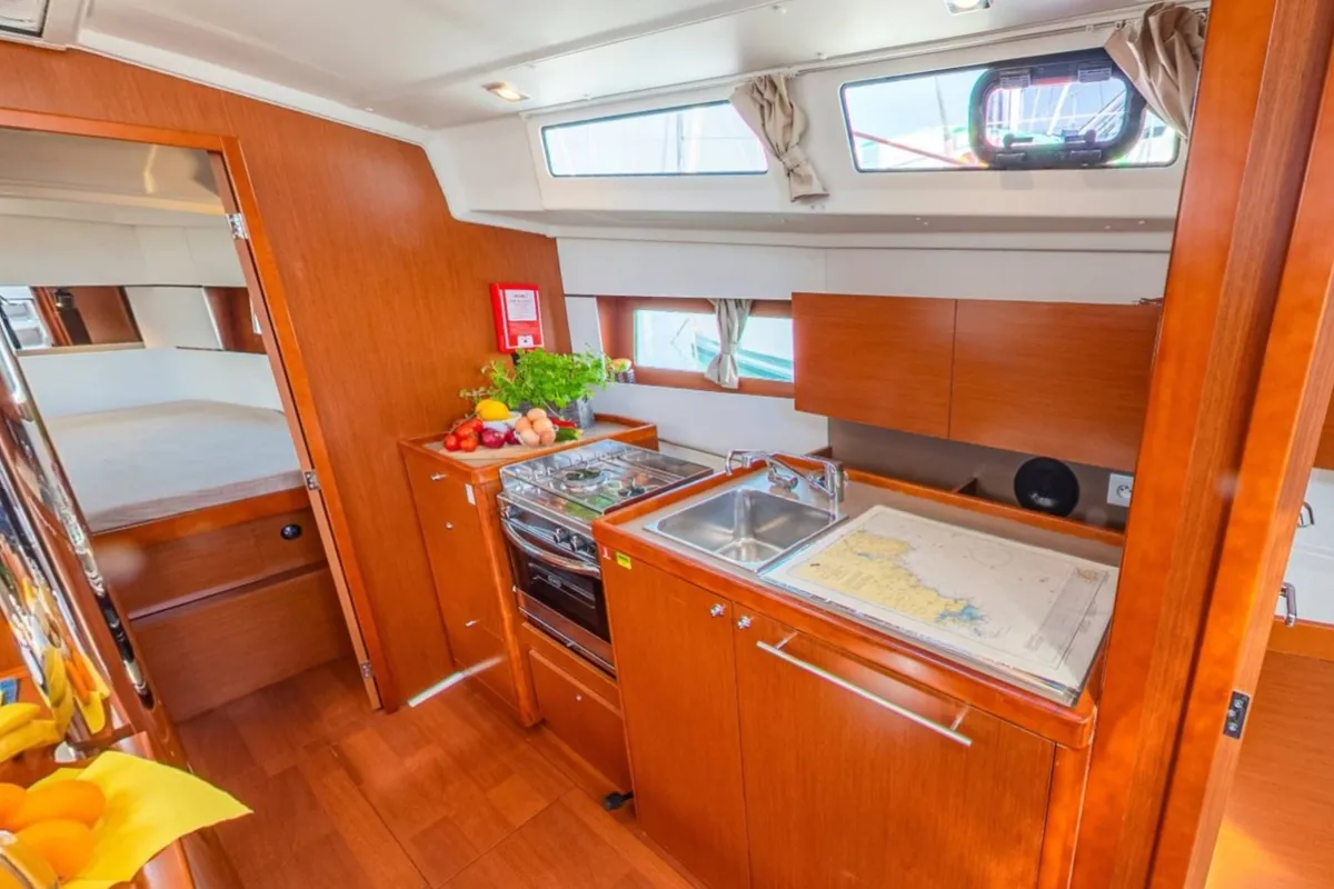 Salon of Sailor Jupiter, a Beneteau Oceanis 38.1 sailboat at Općina Medulin, Croatia