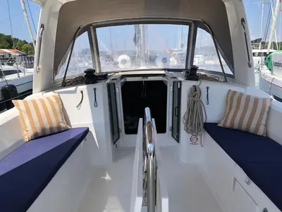 Deck of Sailor Jupiter, a Beneteau Oceanis 38.1 sailboat at Općina Medulin, Croatia