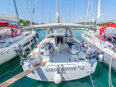 Cockpit of Sailor Jupiter, a Beneteau Oceanis 38.1 sailboat at Općina Medulin, Croatia