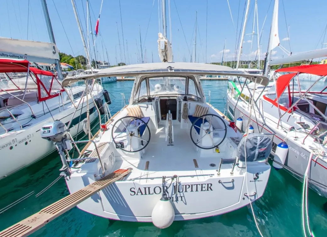 Cockpit of Sailor Jupiter, a Beneteau Oceanis 38.1 sailboat at Općina Medulin, Croatia