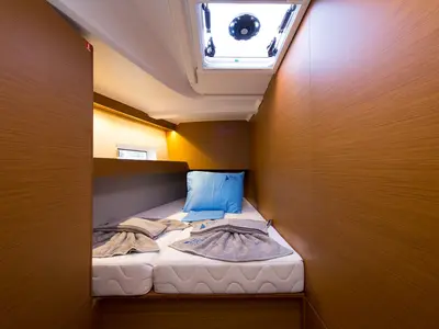 Cabin on Senorita, a Jeanneau Sun Odyssey 490 sailboat at Marmaris, Turkey
