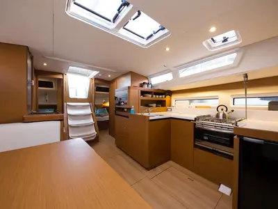 Galley of Senorita, a Jeanneau Sun Odyssey 490 sailboat at Marmaris, Turkey