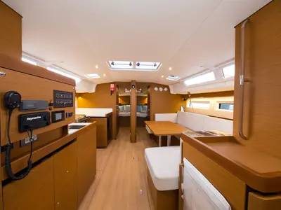 Salon of Senorita, a Jeanneau Sun Odyssey 490 sailboat at Marmaris, Turkey