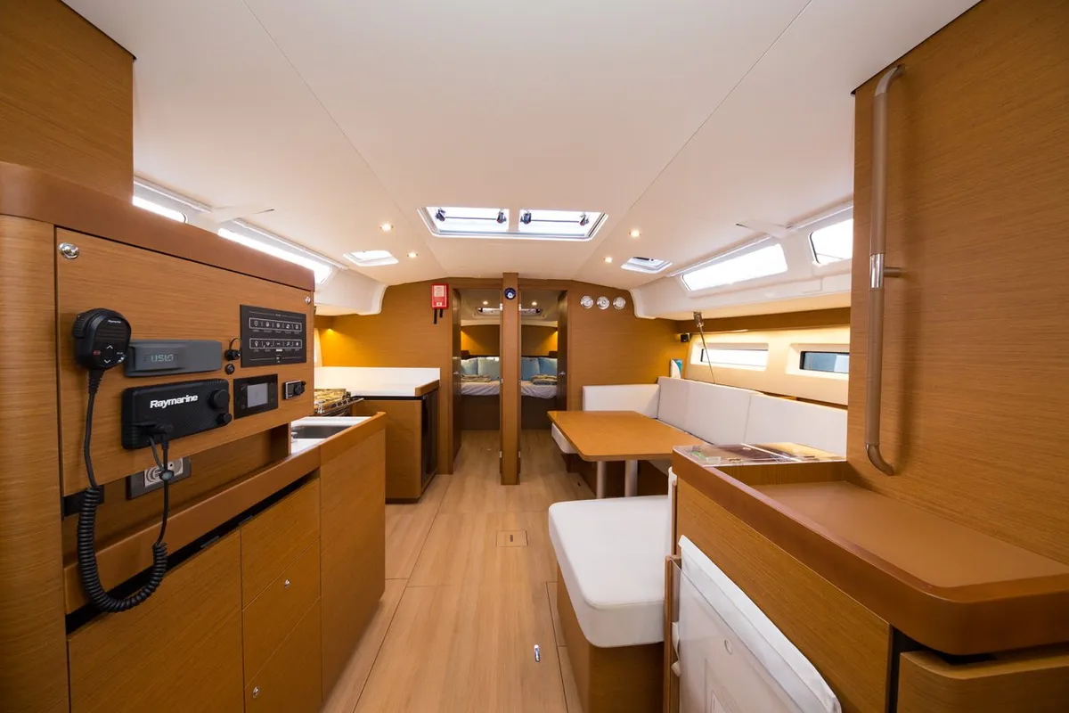 Salon of Senorita, a Jeanneau Sun Odyssey 490 sailboat at Marmaris, Turkey