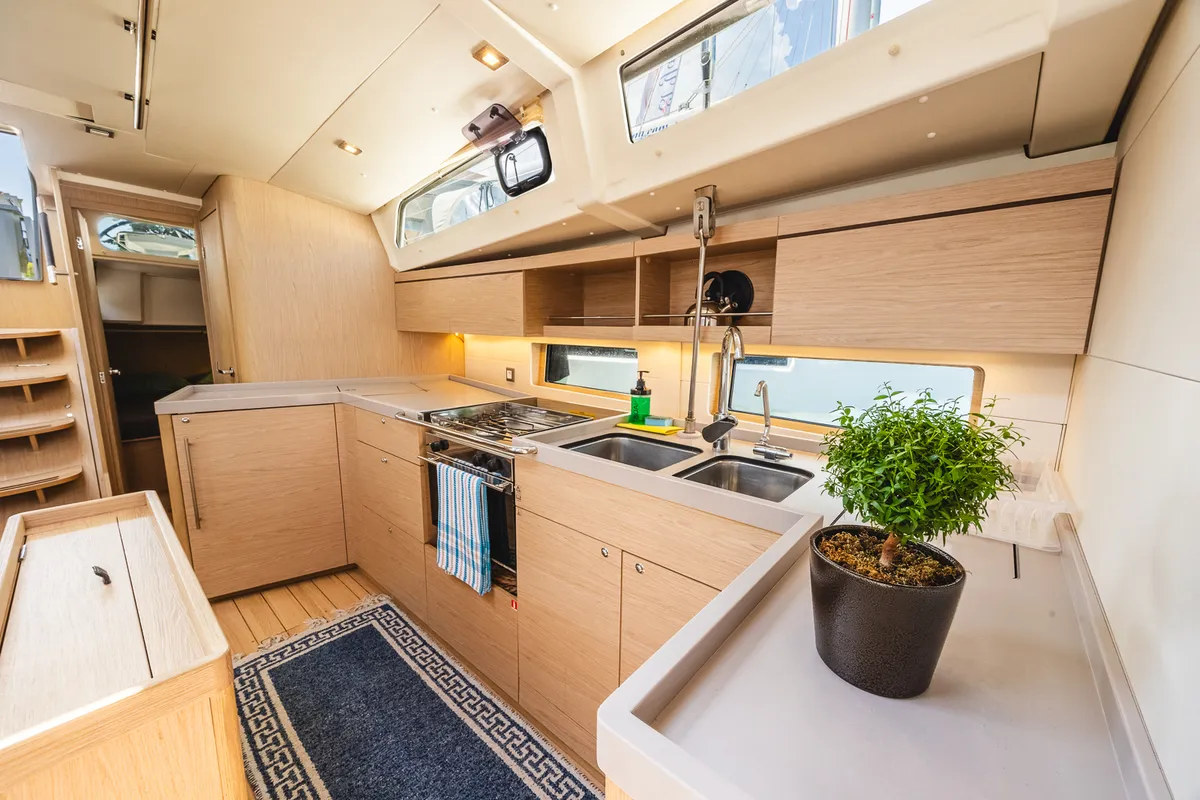 Galley of Ellaida Built 2019, a Beneteau Oceanis 46.1 sailboat at Municipal Unit of Lefkada, Greece