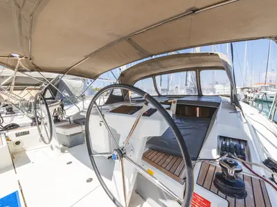 Cockpit of Ellaida Built 2019, a Beneteau Oceanis 46.1 sailboat at Municipal Unit of Lefkada, Greece