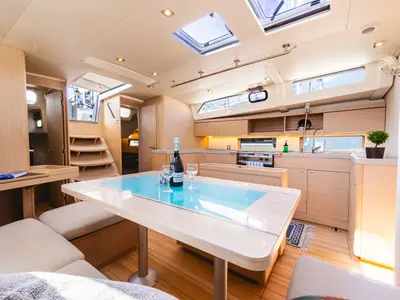 Salon of Ellaida Built 2019, a Beneteau Oceanis 46.1 sailboat at Municipal Unit of Lefkada, Greece
