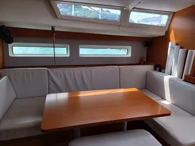 Salon of Cloe I, a Jeanneau Sun Odyssey 490 sailboat at Punta Ala, Italy