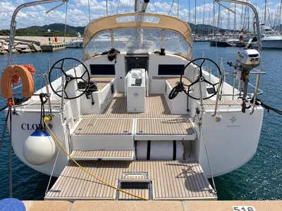 Cockpit of Cloe I, a Jeanneau Sun Odyssey 490 sailboat at Punta Ala, Italy
