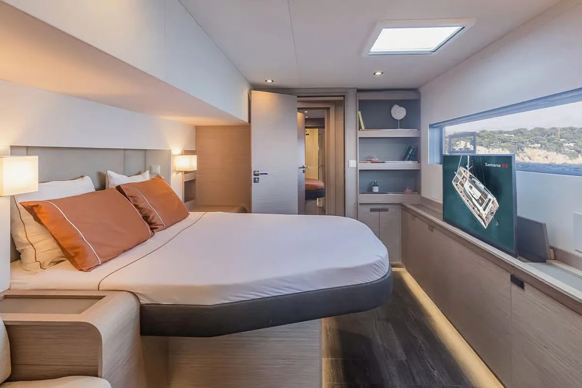 Cabin on Premium, a Fountaine Pajot Samana 59 catamaran at Palermo, Italy