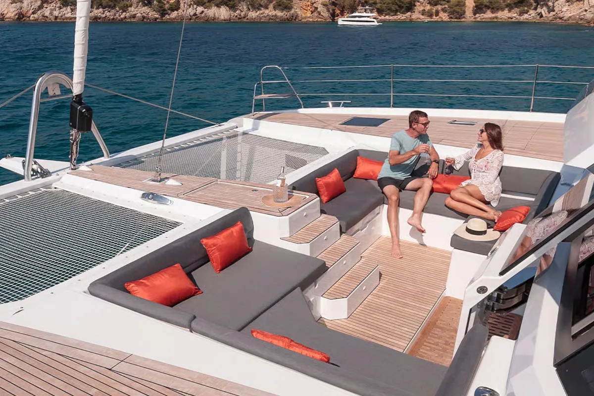 Deck of Premium, a Fountaine Pajot Samana 59 catamaran at Palermo, Italy