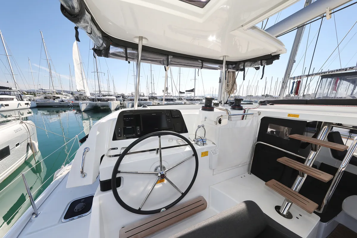 Cockpit of DEAR JOHN, a Lagoon 42 catamaran at Općina Sukošan, Croatia