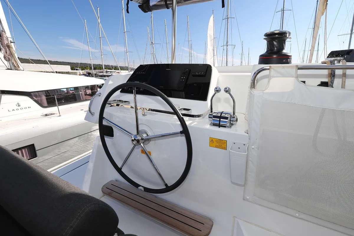 Cockpit of DEAR JOHN, a Lagoon 42 catamaran at Općina Sukošan, Croatia