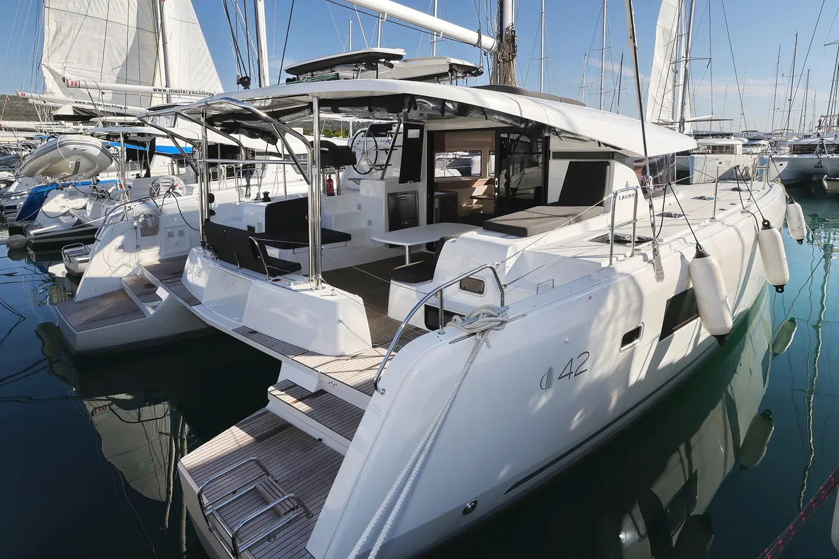 Exterior view of DEAR JOHN, a Lagoon 42 catamaran at Općina Sukošan, Croatia