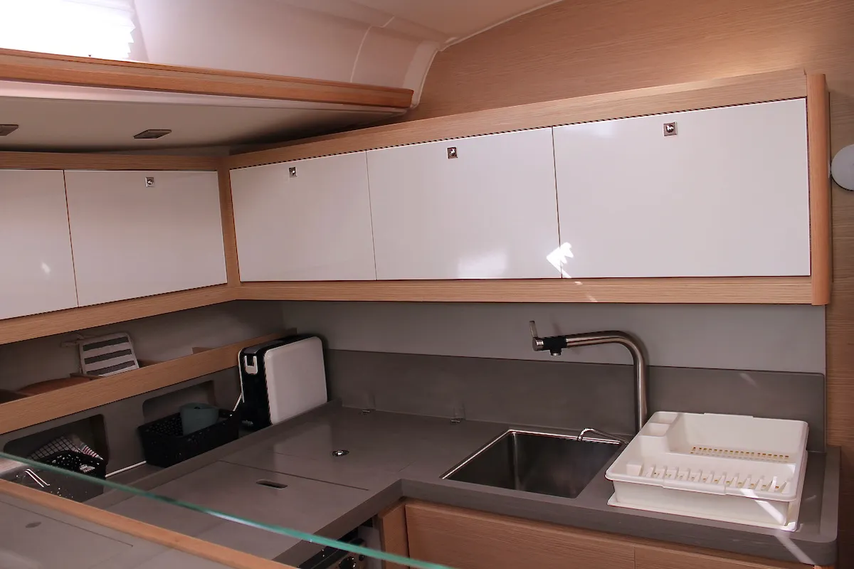 Galley of Why Not 18, a Dufour 530 sailboat at Municipal Unit of Lefkada, Greece