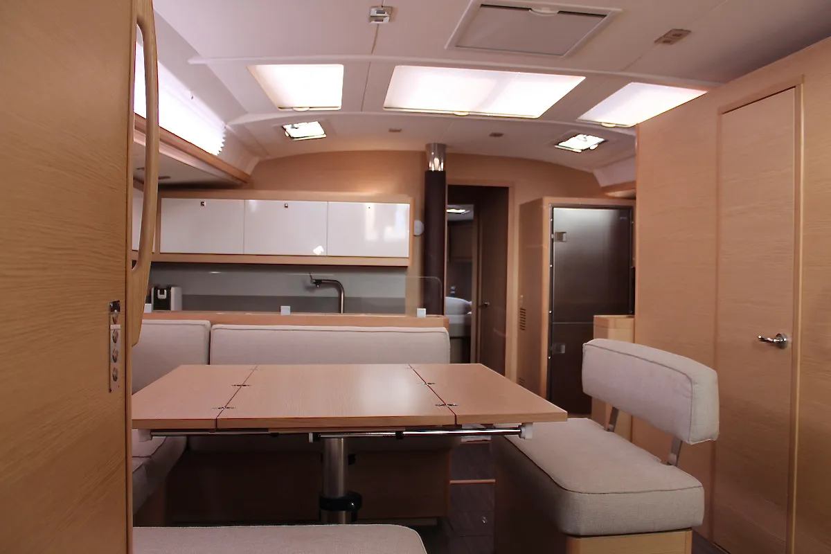 Salon of Why Not 18, a Dufour 530 sailboat at Municipal Unit of Lefkada, Greece