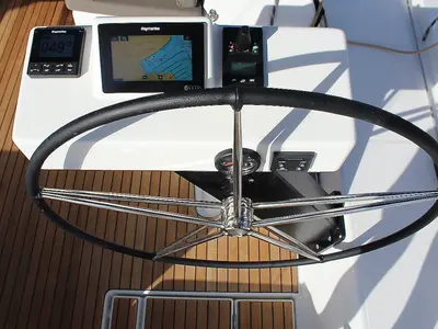 Cockpit of Why Not 18, a Dufour 530 sailboat at Municipal Unit of Lefkada, Greece