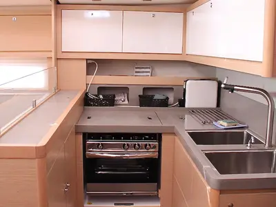 Galley of Why Not 18, a Dufour 530 sailboat at Municipal Unit of Lefkada, Greece