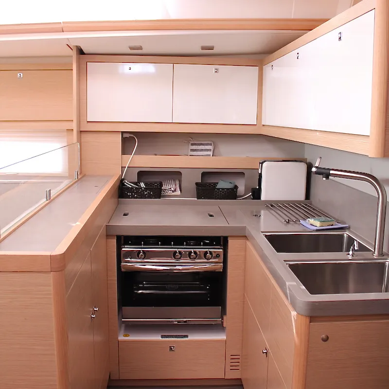Galley of Why Not 18, a Dufour 530 sailboat at Municipal Unit of Lefkada, Greece