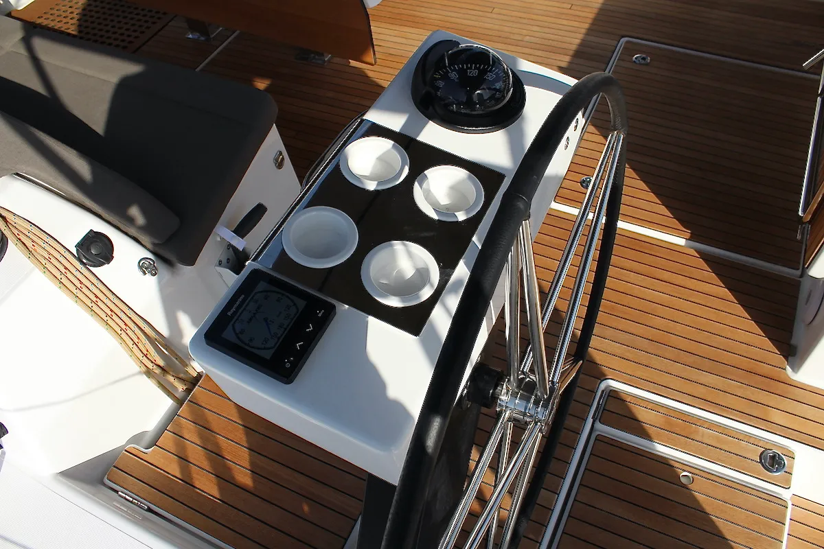 Cockpit of Why Not 18, a Dufour 530 sailboat at Municipal Unit of Lefkada, Greece