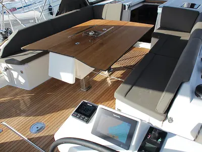 Deck of Why Not 18, a Dufour 530 sailboat at Municipal Unit of Lefkada, Greece