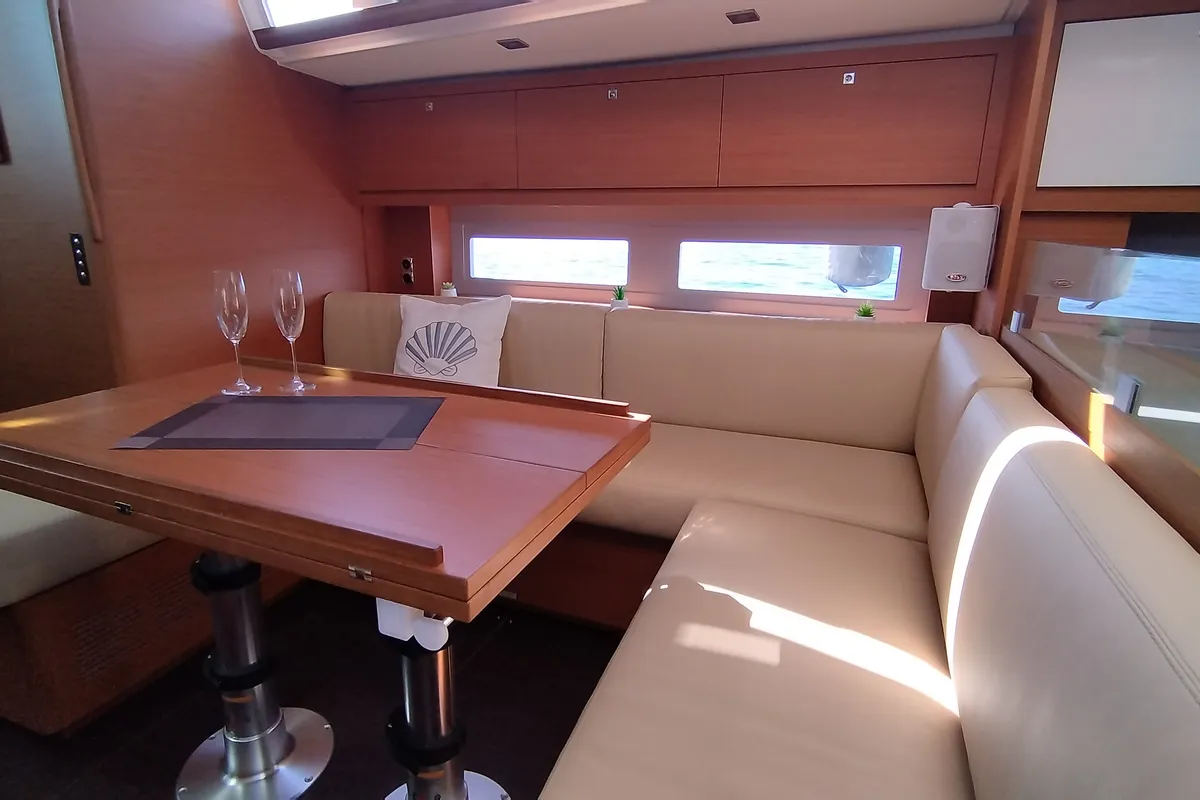 Salon of Asperula, a Dufour 530 sailboat at Olbia, Italy
