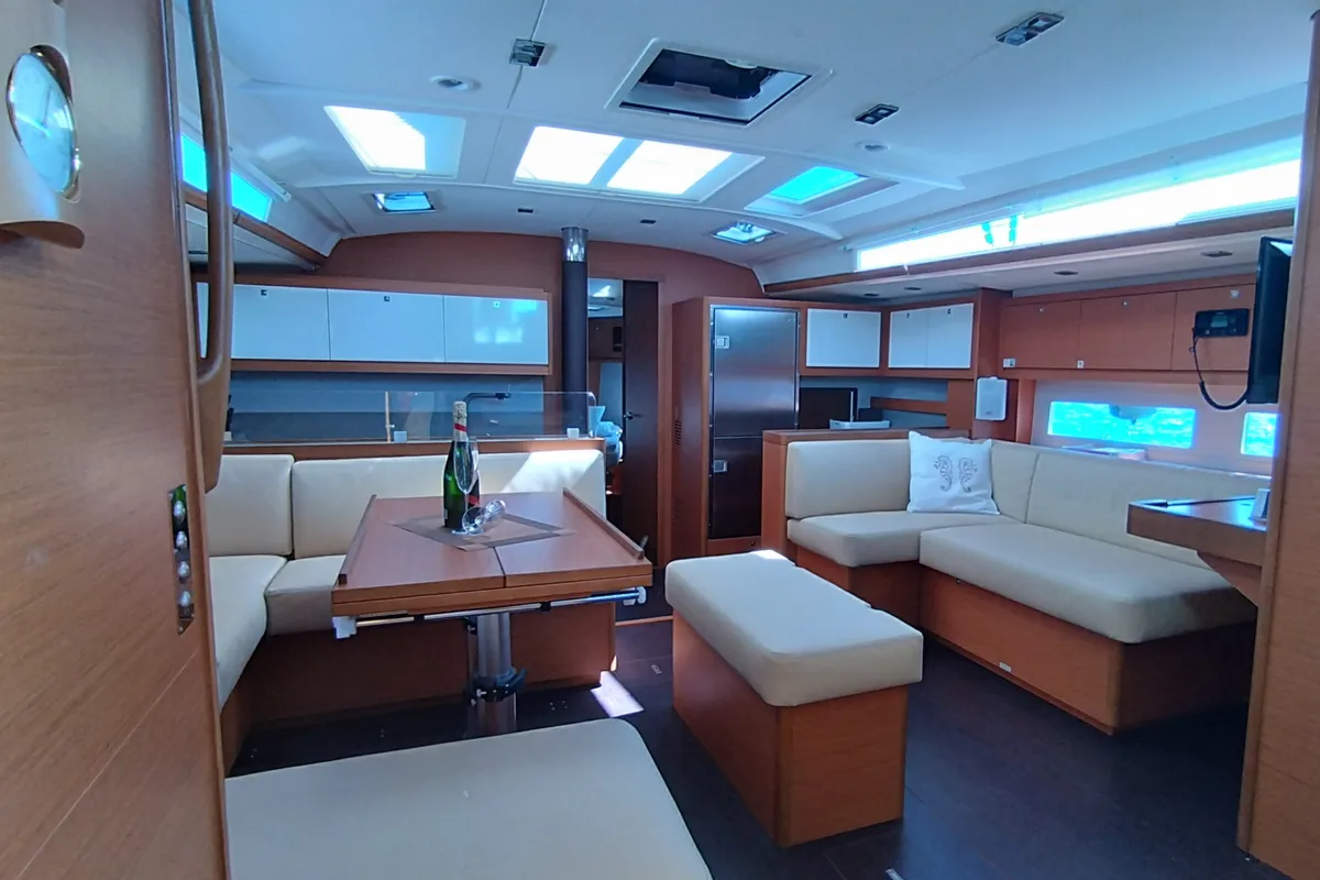 Salon of Asperula, a Dufour 530 sailboat at Olbia, Italy