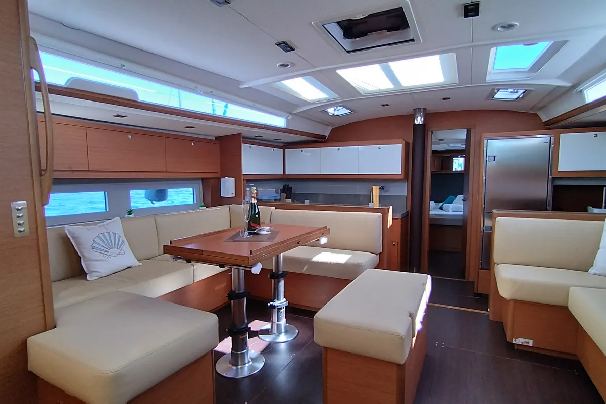 Cabin on Asperula, a Dufour 530 sailboat at Olbia, Italy