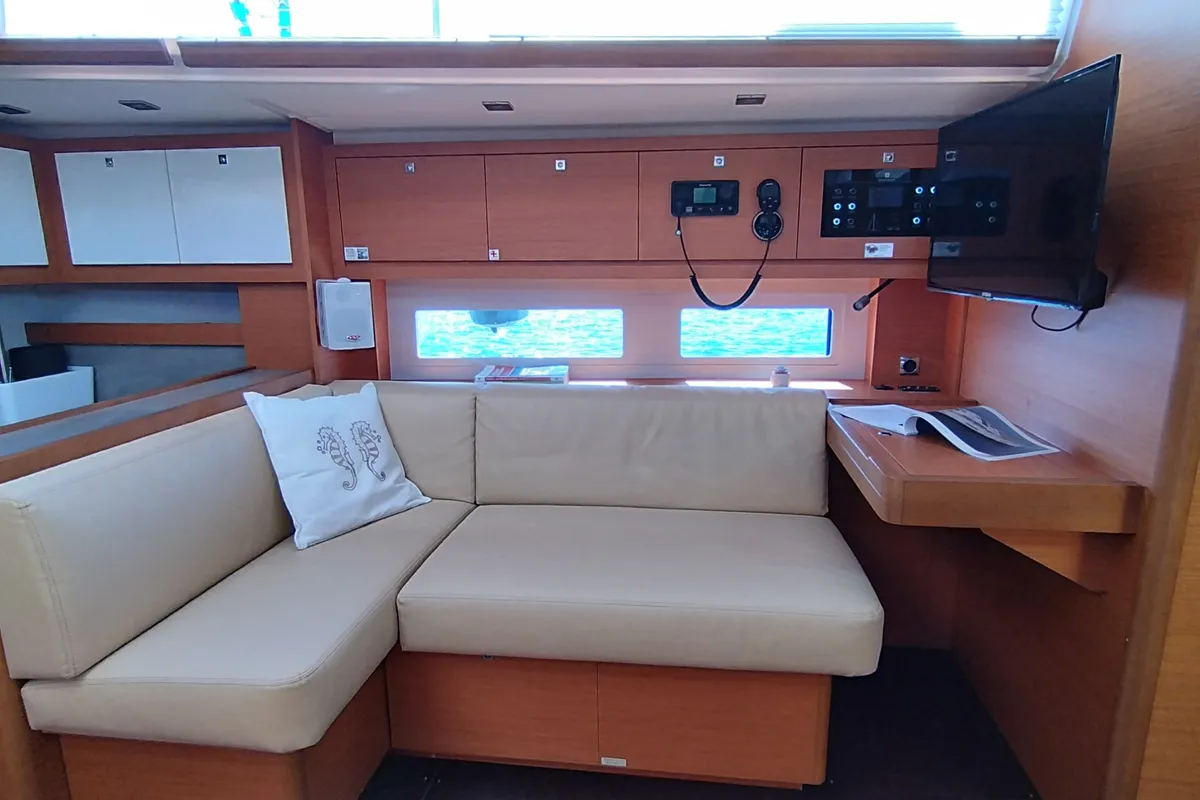 Cabin on Asperula, a Dufour 530 sailboat at Olbia, Italy