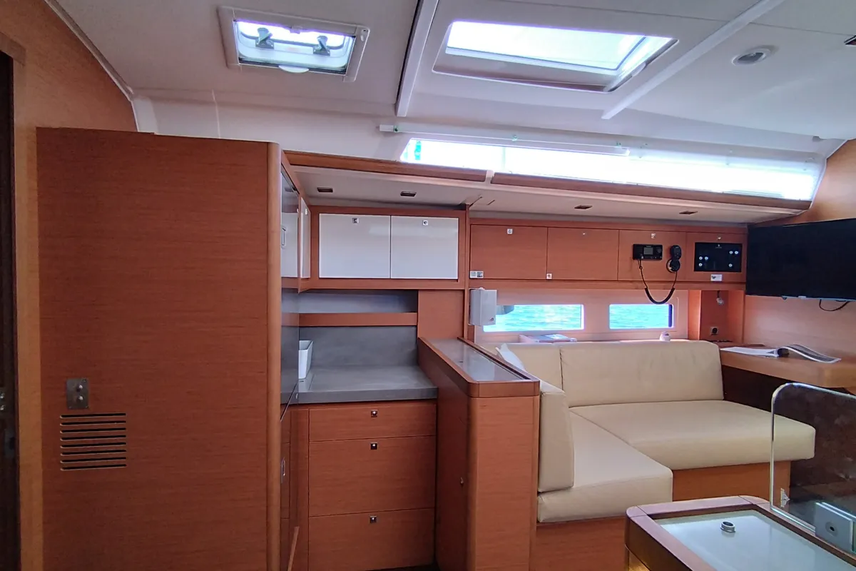 Salon of Asperula, a Dufour 530 sailboat at Olbia, Italy
