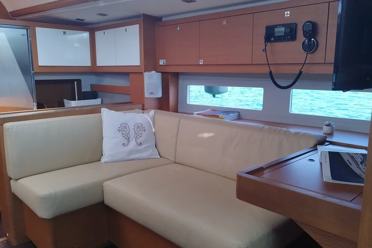 Galley of Asperula, a Dufour 530 sailboat at Olbia, Italy