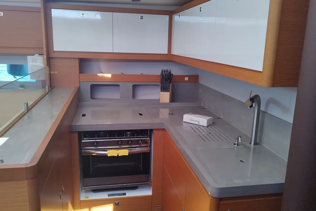 Galley of Asperula, a Dufour 530 sailboat at Olbia, Italy