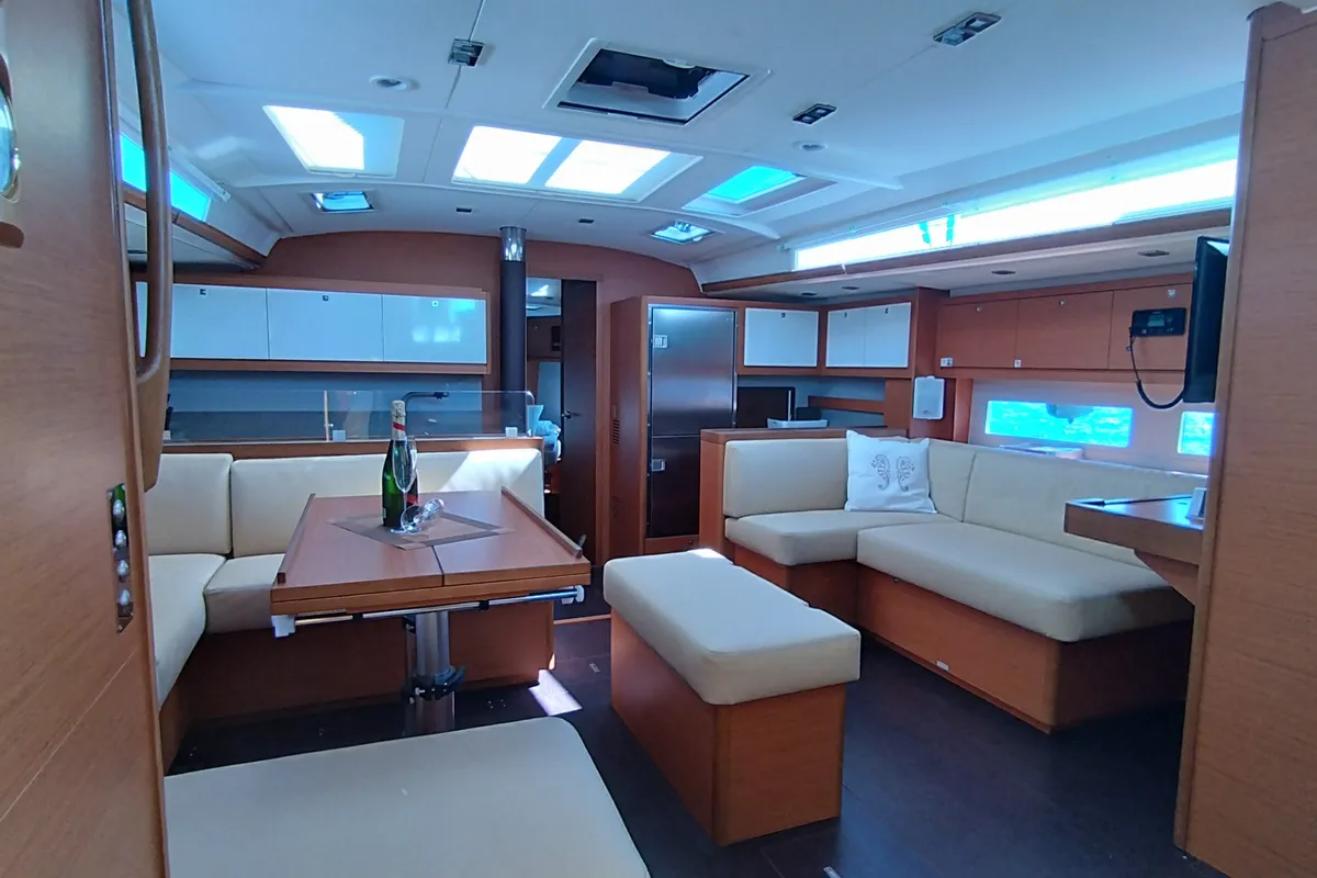 Salon of Asperula, a Dufour 530 sailboat at Olbia, Italy