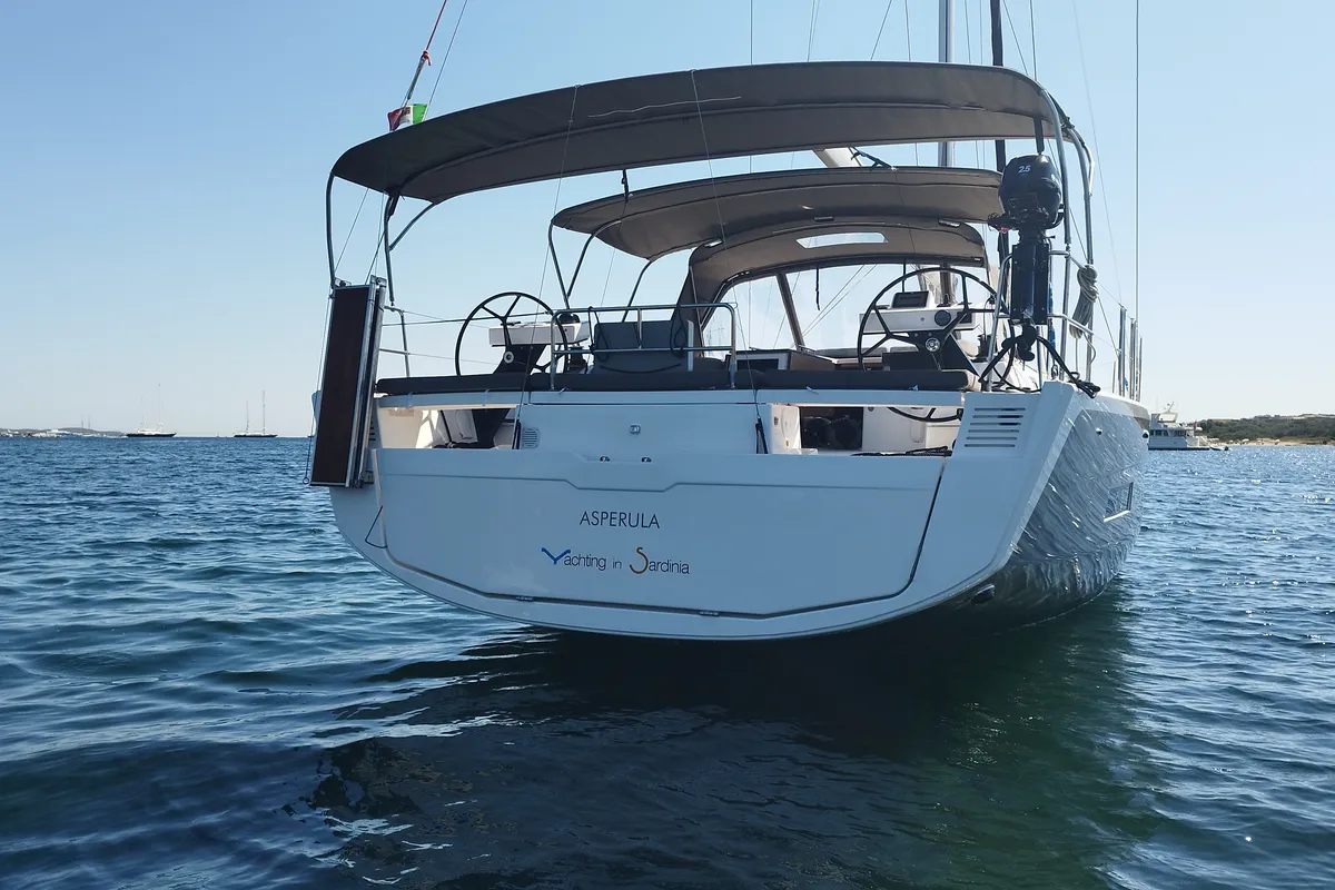 Exterior view of Asperula, a Dufour 530 sailboat at Olbia, Italy