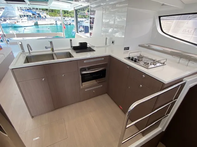 Galley of Mira, a Bali 4.6 catamaran at Olbia, Italy