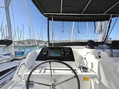 Cockpit of Sail la Vie, a Lagoon 42 catamaran at Pirovac, Croatia