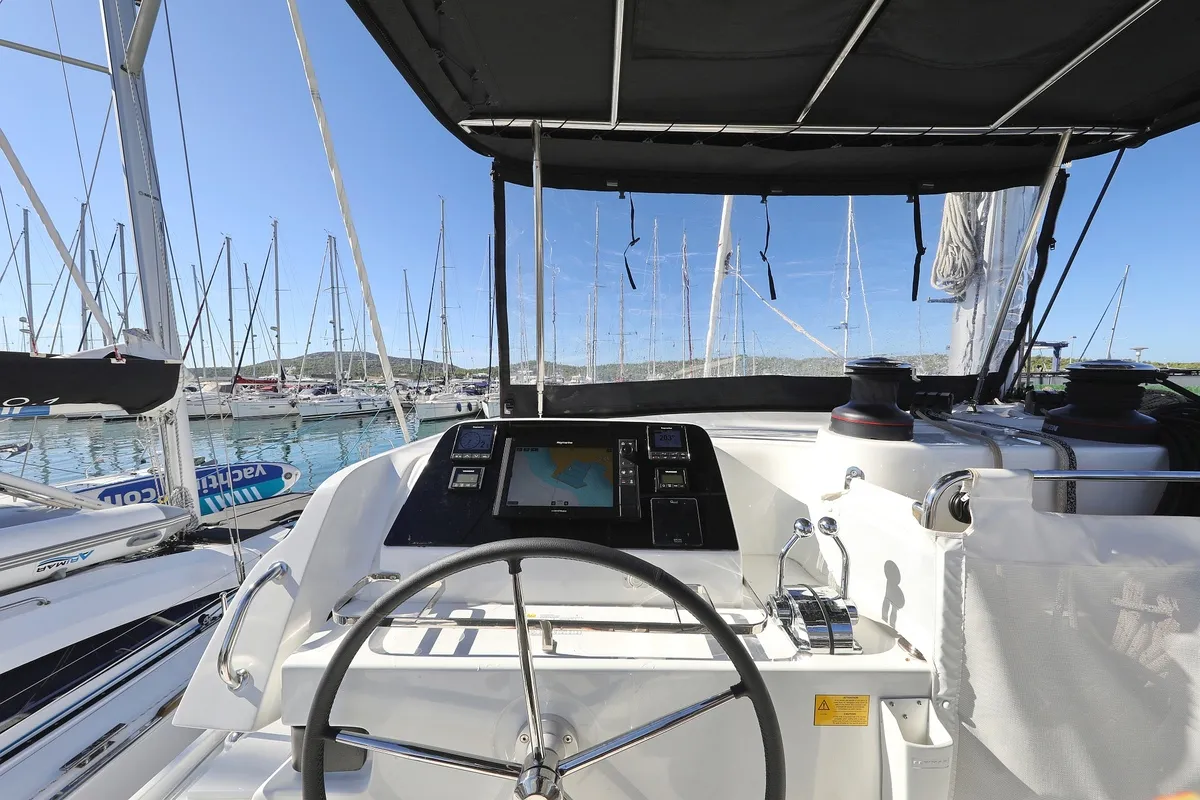 Cockpit of Sail la Vie, a Lagoon 42 catamaran at Pirovac, Croatia