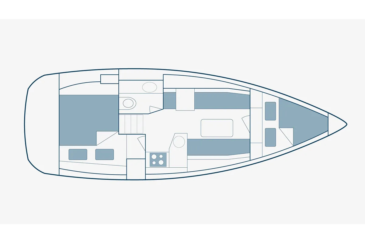 Floor plan of Eleni, a Jeanneau Sun Odyssey 33i sailboat at Pylaros, Greece