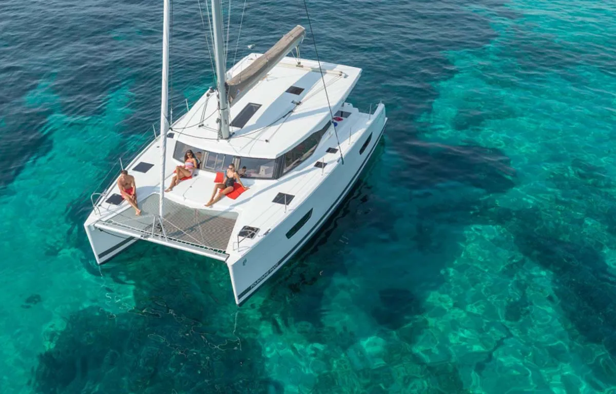 Exterior view of Luna Rossa II, a Fountaine Pajot Lucia 40 catamaran at Municipal Unit of Lefkada, Greece