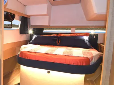 Cabin on Luna Rossa II, a Fountaine Pajot Lucia 40 catamaran at Municipal Unit of Lefkada, Greece