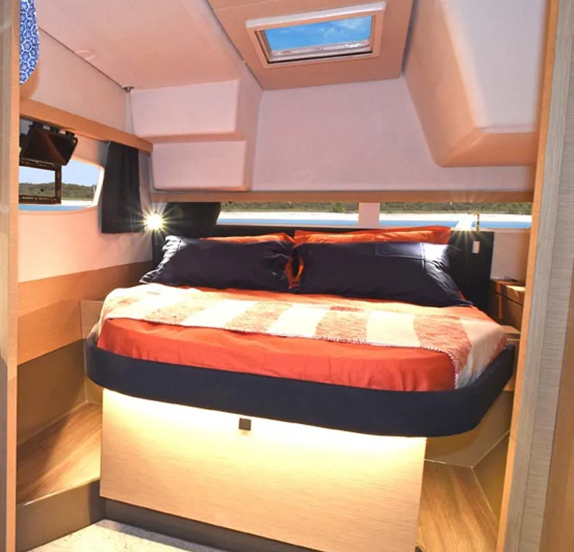 Cabin on Luna Rossa II, a Fountaine Pajot Lucia 40 catamaran at Municipal Unit of Lefkada, Greece
