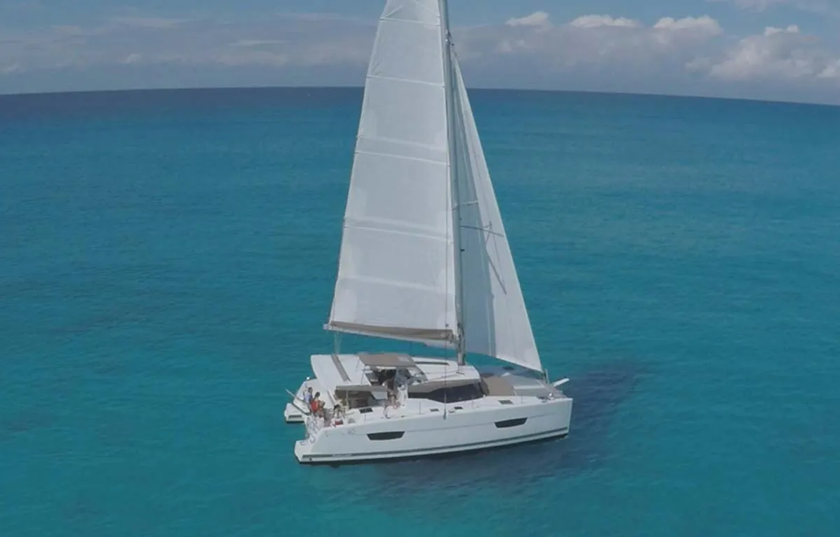 Exterior view of Luna Rossa II, a Fountaine Pajot Lucia 40 catamaran at Municipal Unit of Lefkada, Greece