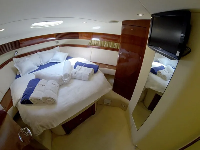 Cabin on Luna IV, a Fairline Phantom 50 motor yacht at Grad Šibenik, Croatia