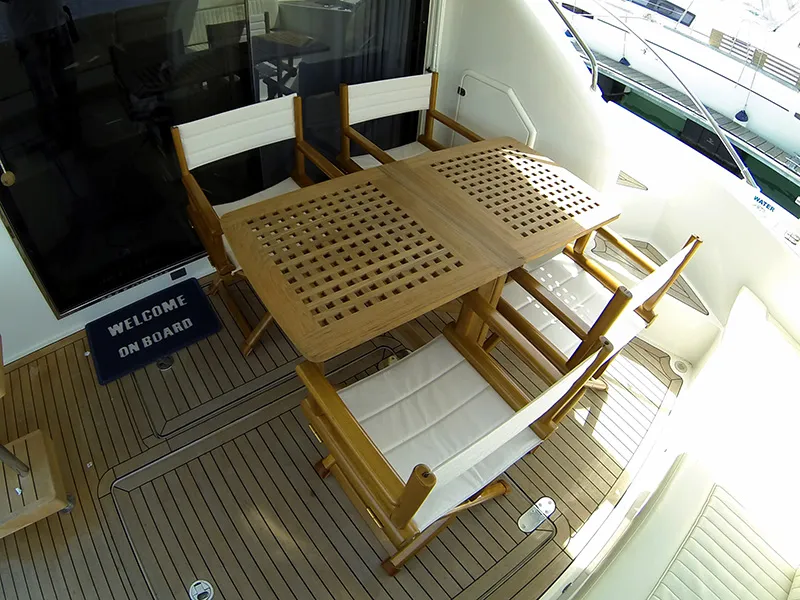 Deck of Luna IV, a Fairline Phantom 50 motor yacht at Grad Šibenik, Croatia
