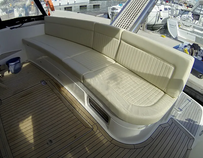Deck of Luna IV, a Fairline Phantom 50 motor yacht at Grad Šibenik, Croatia