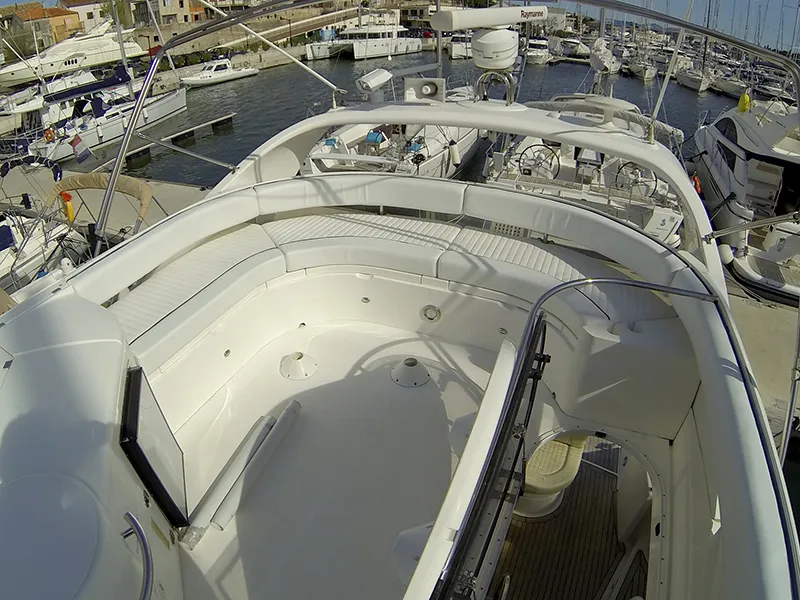 Deck of Luna IV, a Fairline Phantom 50 motor yacht at Grad Šibenik, Croatia