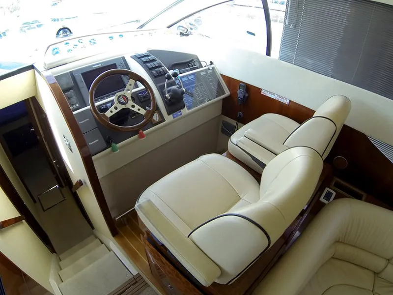 Cockpit of Luna IV, a Fairline Phantom 50 motor yacht at Grad Šibenik, Croatia