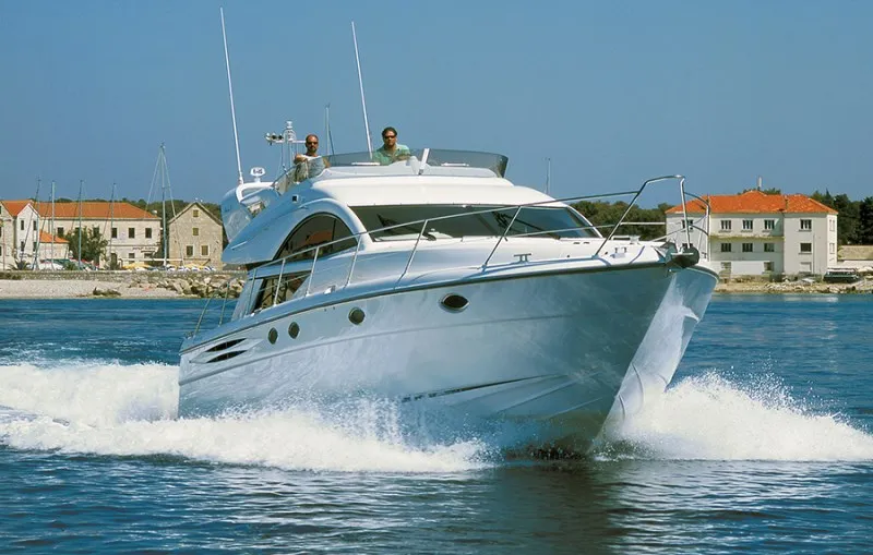 Exterior view of Luna IV, a Fairline Phantom 50 motor yacht at Grad Šibenik, Croatia