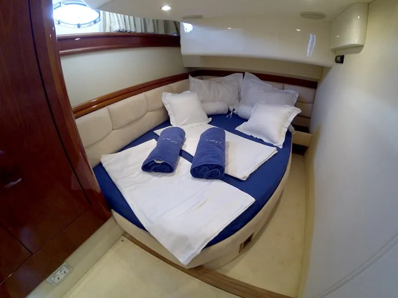 Cabin on Luna IV, a Fairline Phantom 50 motor yacht at Grad Šibenik, Croatia